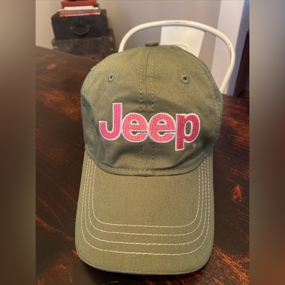 Jeep Olive Green Adjustable Baseball Cap Pink Embroidered Logo - Picture 2 of 5